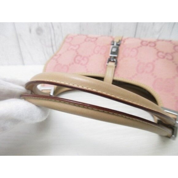 GUCCI GG  Jackie O Hobo Pink Shoulder Bag Sherry Monogram Web Leather - Picture 11 of 14